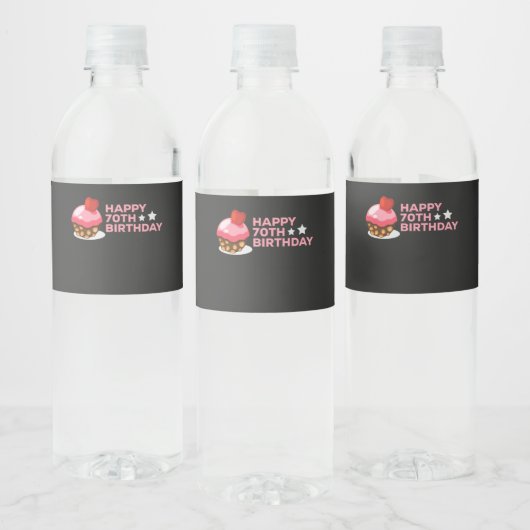 viering van het 70e verjaardagsontwerp met cake waterfles etiket (Flessen)