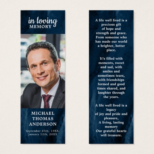 Viering van het Bladwijzer van het blauw marmerged Mini Visitekaartjes (Voorkant /achterkant)