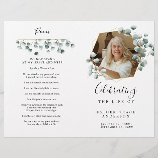 Viering van het Funeral Folded Programme van Life Flyer (Voorkant)