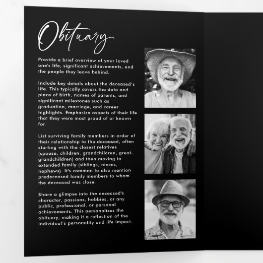 Viering van het leven 10-foto Zwart-wit begrafenis Drieluik Programma (Binnenzijde eerst)