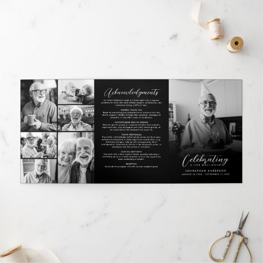 Viering van het leven 10-Photo Collage Modern Drieluik Programma (Buitenkant)