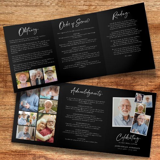 Viering van het leven 14-foto Zwart-wit begrafenis Drieluik Programma