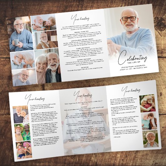 Viering van het leven 14-foto Zwart-wit begrafenis Drieluik Programma