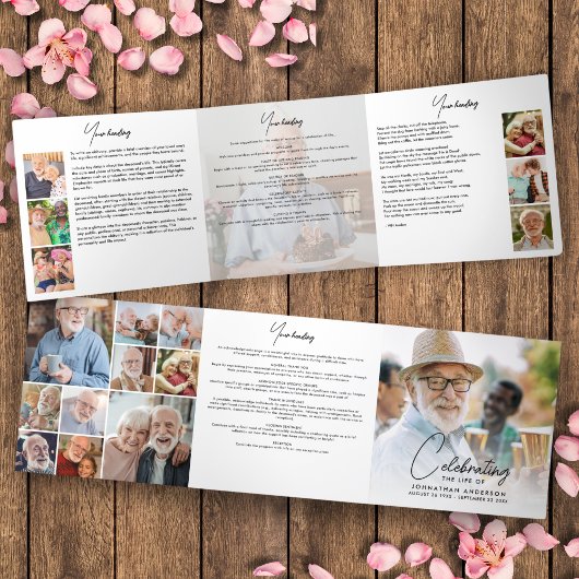 Viering van het leven 18-foto Memorial / begrafeni Drieluik Programma