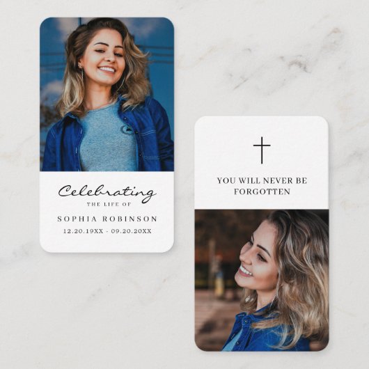 Viering van het Leven 2 Foto Begrafenisgebed Kaart Visitekaartje (Voorkant / Achterkant)