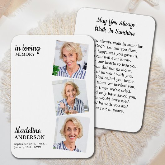 Viering van het leven 3 Foto Memorial Prayer Kaart
