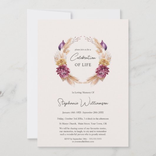 Viering van het leven 4 Foto Herfst Bloemen Begraf Kaart (Voorkant)