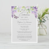 Viering van het leven 4 Foto Paarse Bloemen Begraf Kaart (Staand voorkant)