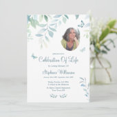 Viering van het leven 4 Foto Vlinder Begrafenis Kaart (Staand voorkant)