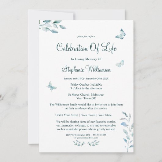 Viering van het leven 4 Foto Vlinder Begrafenis Kaart (Voorkant)