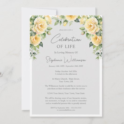 Viering van het leven 4 Foto Yellow Rose begrafeni Kaart (Voorkant)