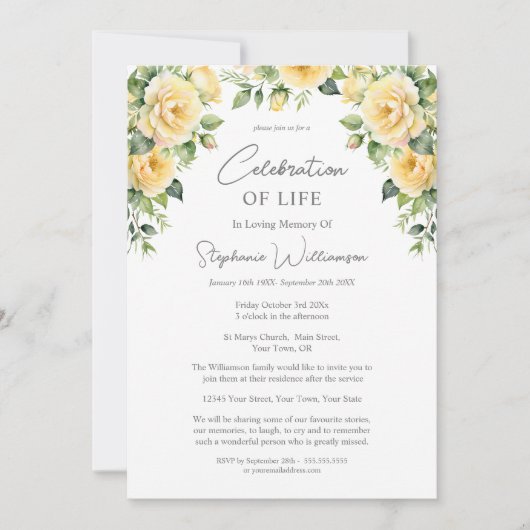 Viering van het leven 4 Foto Yellow Rose begrafeni Kaart (Voorkant)