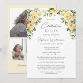 Viering van het leven 4 Foto Yellow Rose begrafeni Kaart (Voorkant / Achterkant)