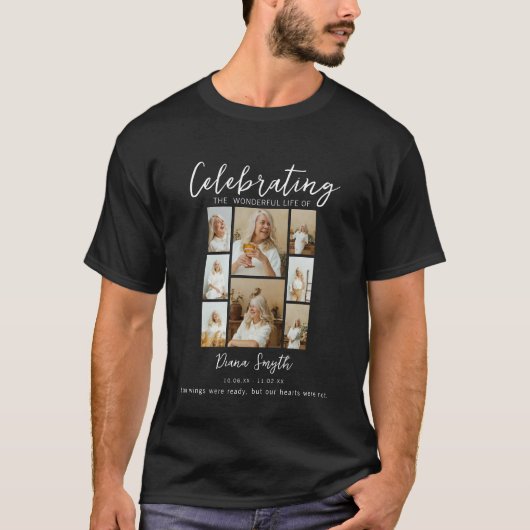 Viering van het leven | 8 Foto Collage Memorial T-shirt (Voorkant)