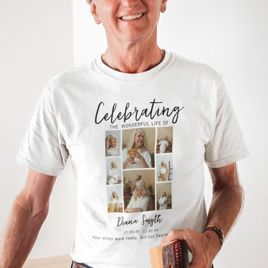 Viering van het leven | 8 Foto Collage Memorial T-shirt