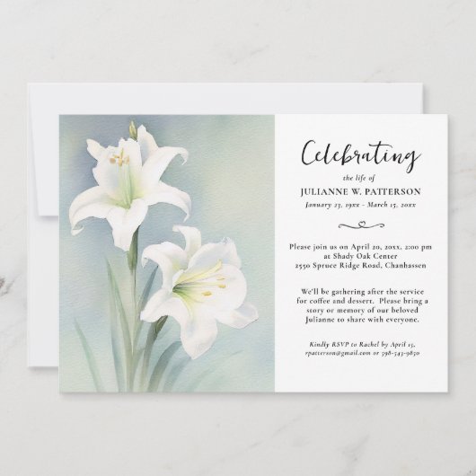 Viering van het Leven Aquarel Lelie Bloem Begrafen Kaart (Voorkant)