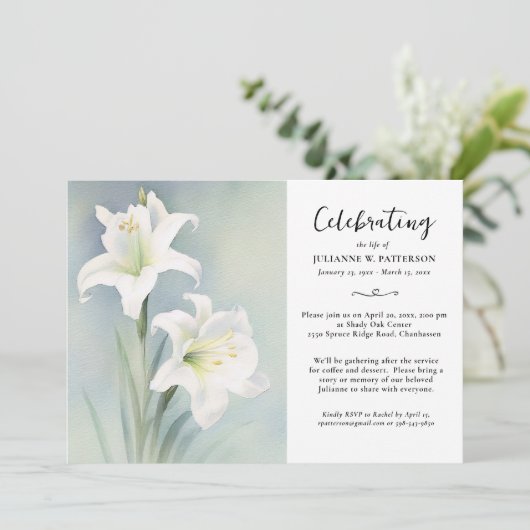 Viering van het Leven Aquarel Lelie Bloem Begrafen Kaart (Staand voorkant)