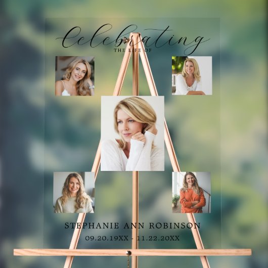 Viering van het leven begrafenis 5 Photo Collage Acryl Bord (Neutraal)