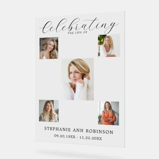 Viering van het leven begrafenis 5 Photo Collage Acryl Bord (Hoek)