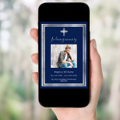 Viering van het leven begrafenis blauw zilver foto kaart