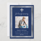 Viering van het leven begrafenis blauw zilver foto kaart (Voorkant)