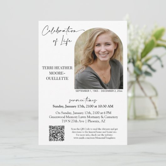 Viering van het leven begrafenis dienst foto kaart (Staand voorkant)