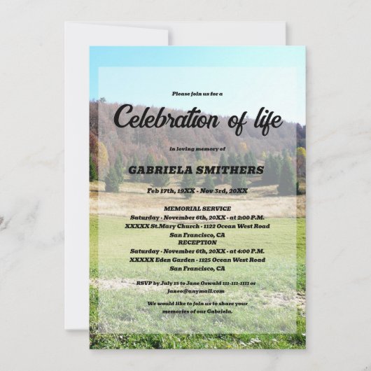 Viering van het leven begrafenis Memorial Kaart (Voorkant)