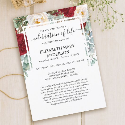 Viering van het leven begrafenis Memorial rode roz Kaart