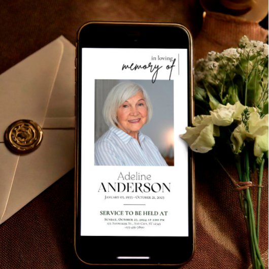 Viering van het leven begrafenis mobiele uitnodigi aankondiging