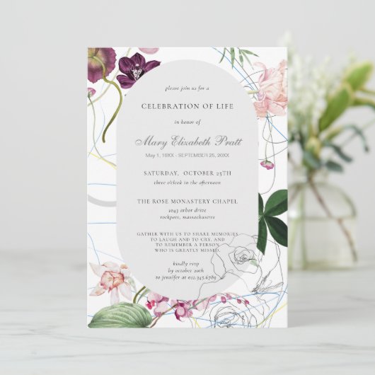 Viering van het leven begrafenis Modern Boho Flora Kaart (Staand voorkant)