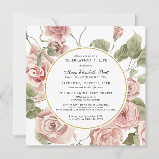 Viering van het leven - begrafenis - roze roze roz kaart (Voorkant)