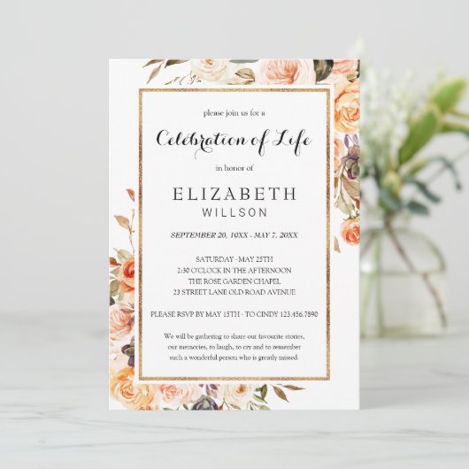 Viering van het leven begrafenis Terracotta Floral Kaart (Staand voorkant)