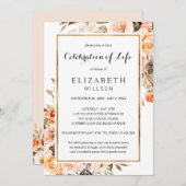 Viering van het leven begrafenis Terracotta Floral Kaart (Voorkant / Achterkant)