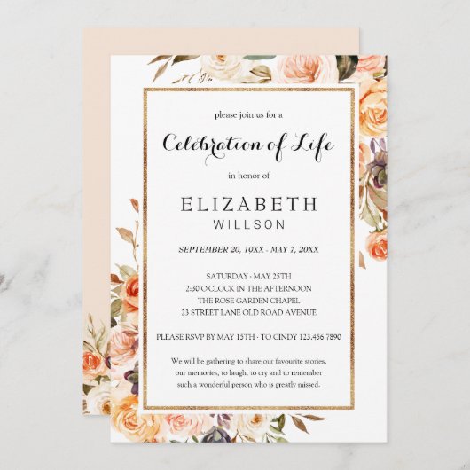 Viering van het leven begrafenis Terracotta Floral Kaart (Voorkant / Achterkant)