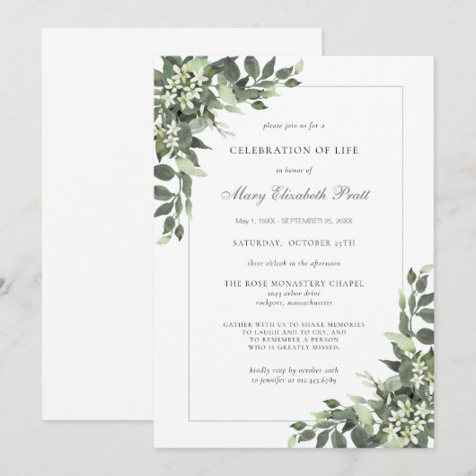 Viering van het leven begrafenis White Floral Gree Kaart (Voorkant / Achterkant)