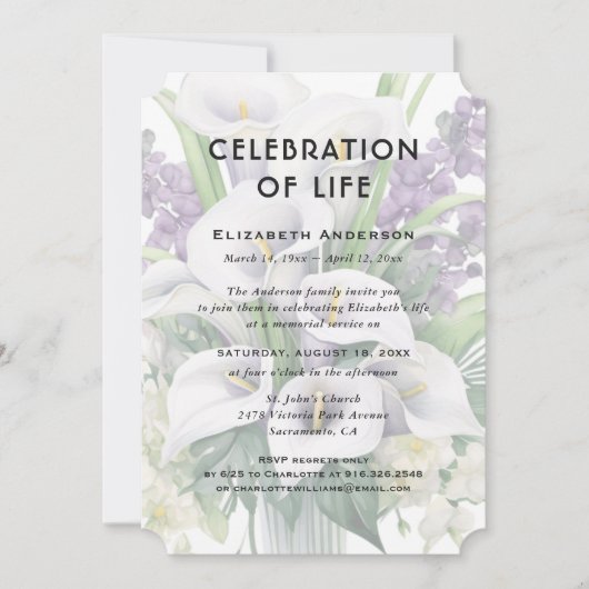 Viering van het leven begrafenis Witte Paarse Bloe Kaart (Voorkant)