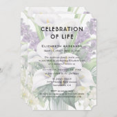Viering van het leven begrafenis Witte Paarse Bloe Kaart (Voorkant / Achterkant)