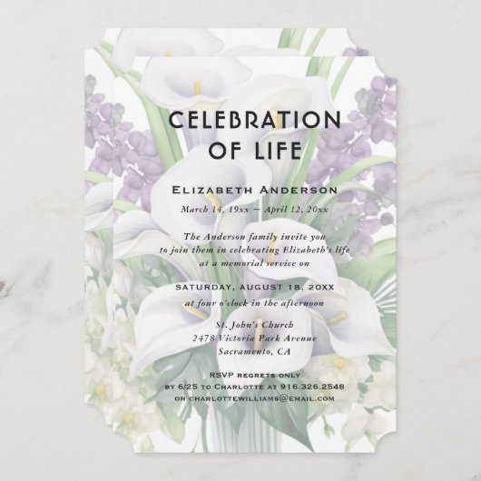 Viering van het leven begrafenis Witte Paarse Bloe Kaart (Voorkant / Achterkant)