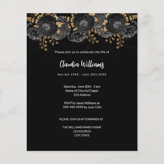 Viering van het leven begrafenis zwarte bloemen fo (Achterkant)
