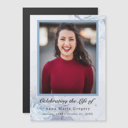 Viering van het leven Blauw Foto Elegante Bloemen (Voorkant / Achterkant)