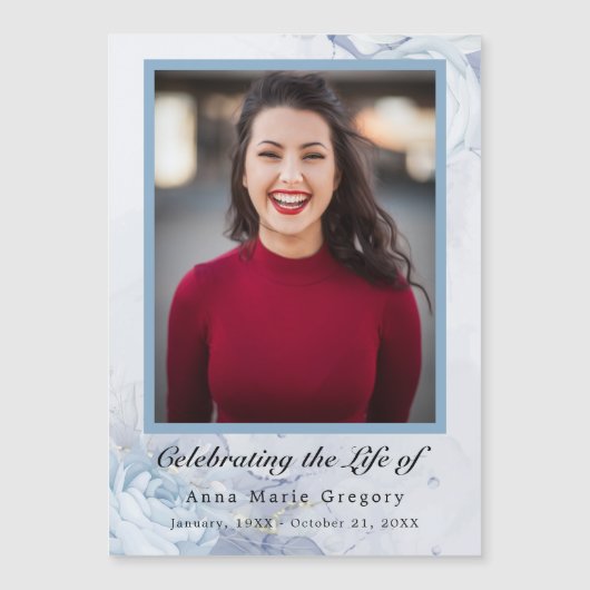 Viering van het leven Blauw Foto Elegante Bloemen (Voorkant)