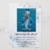 Viering van het leven Blauw Foto Elegante Bloemen Programmakaart (Voorkant / Achterkant)