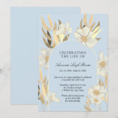 Viering van het leven - Blauw & Goud Daisy Nodig Kaart (Voorkant / Achterkant)