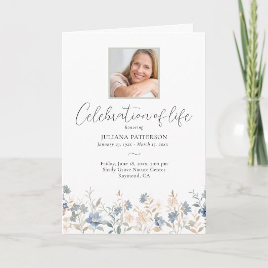 Viering van het leven Blauwe Wildbloemen Begrafeni Programma (Voorkant)