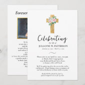 Viering van het leven, Bloemenkruis, Foto, Begrafe Kaart (Voorkant / Achterkant)