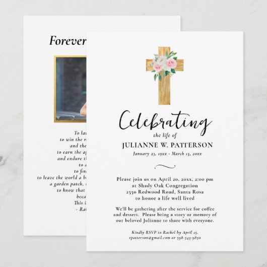 Viering van het leven, Bloemenkruis, Foto, Begrafe Kaart (Voorkant / Achterkant)