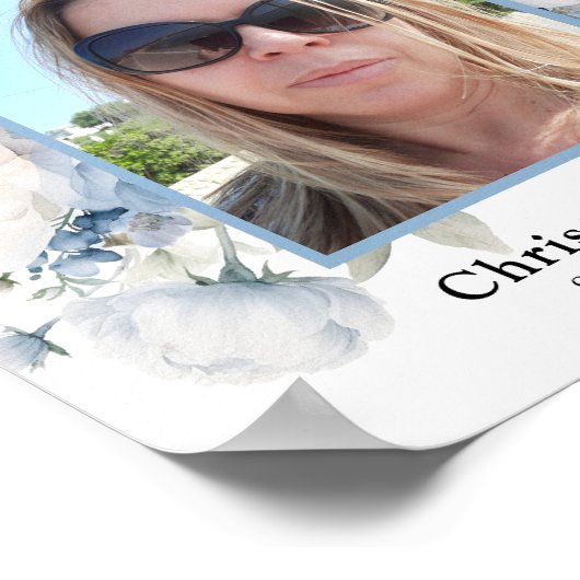 Viering van het leven Blue Floral Woman begrafenis Poster (Hoek)