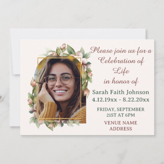 Viering van het leven Boho Floral Arch Fotobegrafe Save The Date (Voorkant)