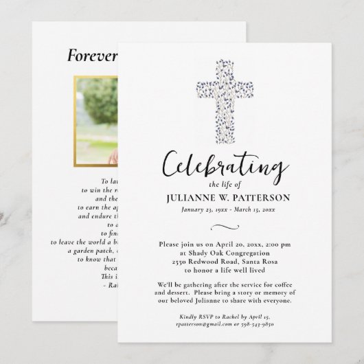 Viering van het leven, Botanisch Kruis, Begrafenis Kaart (Voorkant / Achterkant)