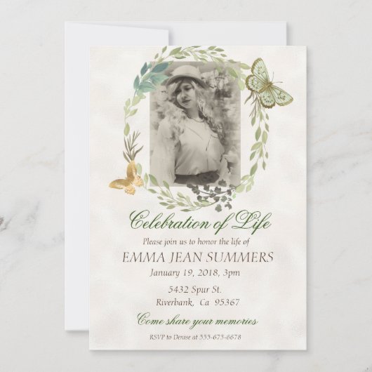 Viering van het leven Butterfly Wreath Greenery Kaart (Voorkant)